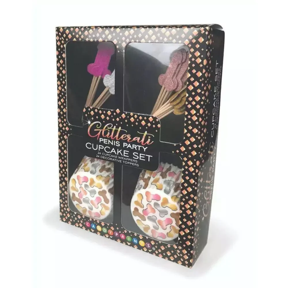 🦋B2G1🦋Glitterati PENIS Party 24 Decorative Cupcake Wrappers/Toppers Set